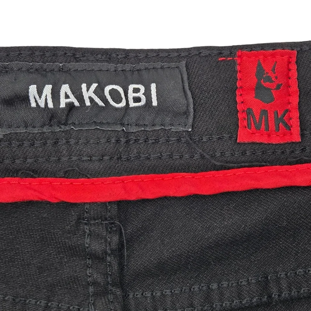 Makobi Biker Moto Jeans Mens 38x34 Black Distressed Slim‎ Streetwear Zip Pockets